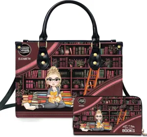 Personalized Book Lover Leather Bag, Just A Girl Who Loves Book Handbag With Name, Books Purse, Gifts For Readers, Writer