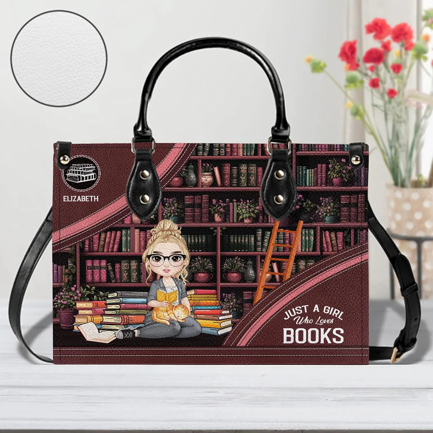 Personalized Book Lover Leather Bag, Just A Girl Who Loves Book Handbag With Name, Books Purse, Gifts For Readers, Writer