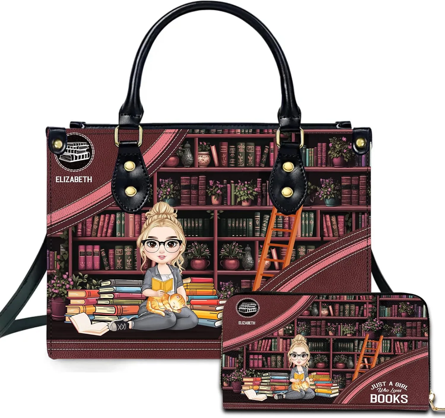 Personalized Book Lover Leather Bag, Just A Girl Who Loves Book Handbag With Name, Books Purse, Gifts For Readers, Writer