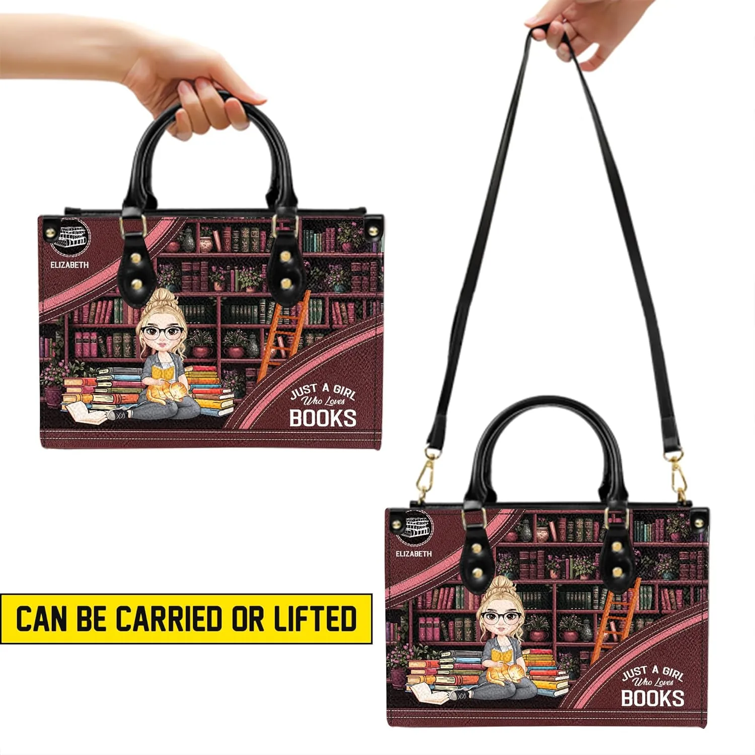 Personalized Book Lover Leather Bag, Just A Girl Who Loves Book Handbag With Name, Books Purse, Gifts For Readers, Writer