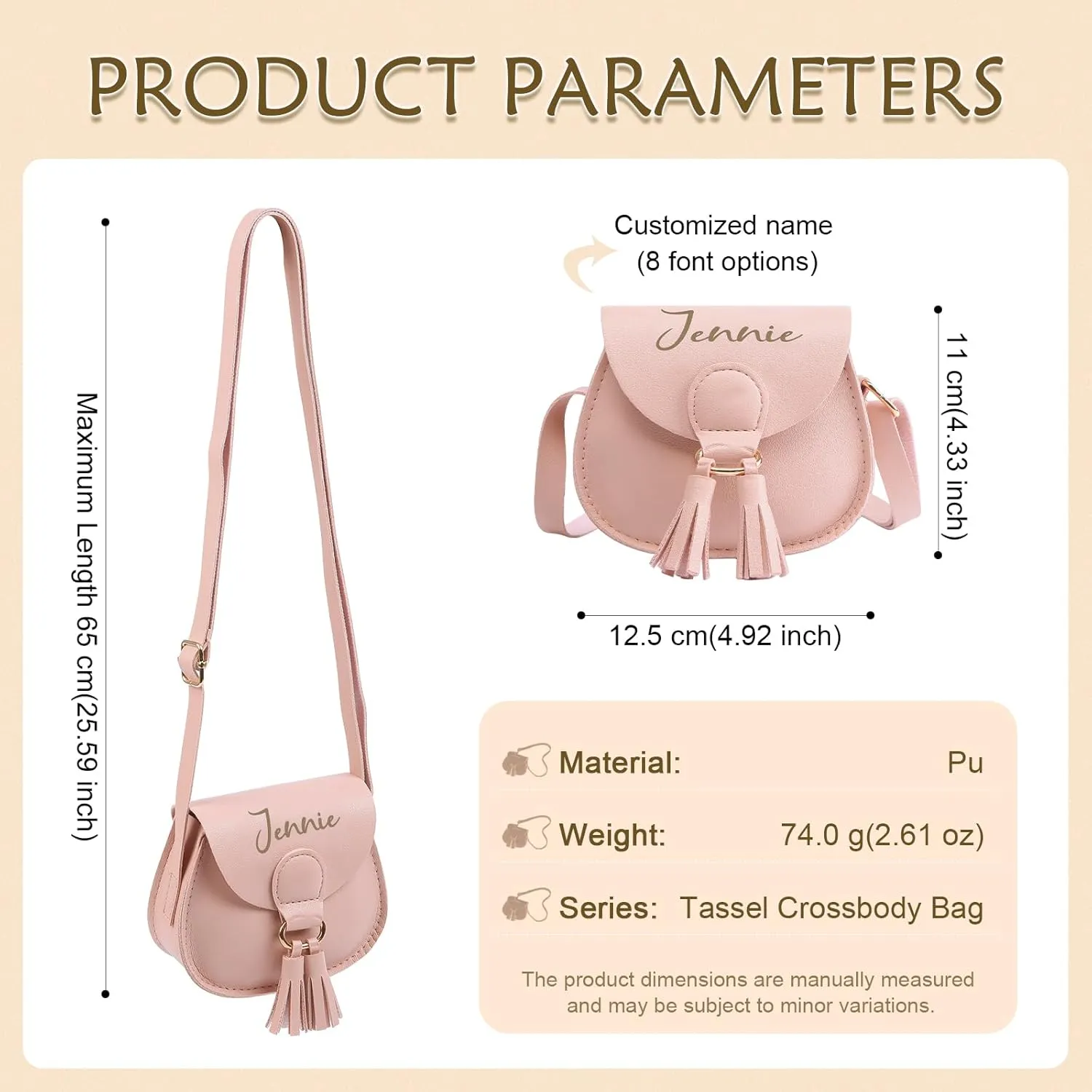 Personalized Crossbody Bag for Girls – Custom Name Mini Purse for Kids, PU Leather Shoulder Bag with Adjustable Strap