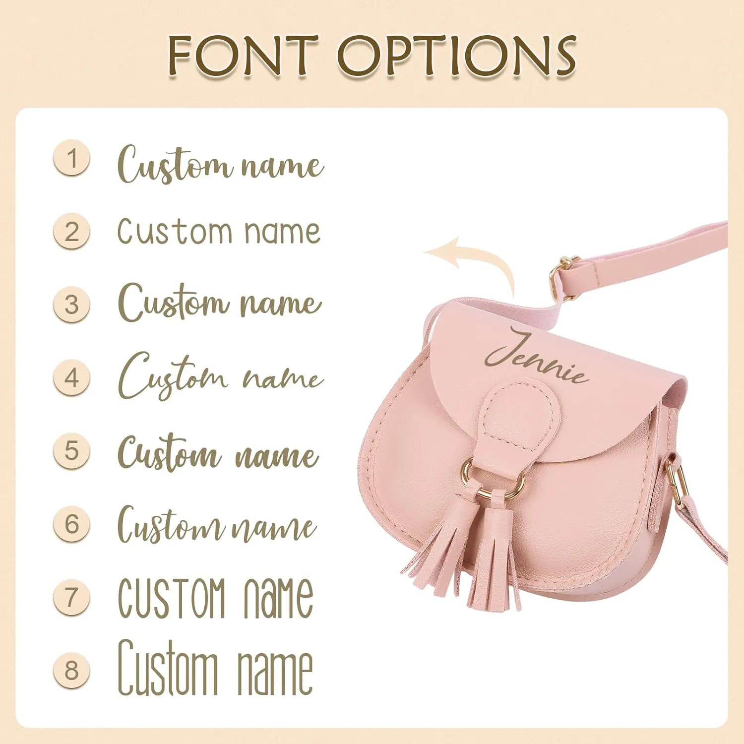 Personalized Crossbody Bag for Girls – Custom Name Mini Purse for Kids, PU Leather Shoulder Bag with Adjustable Strap