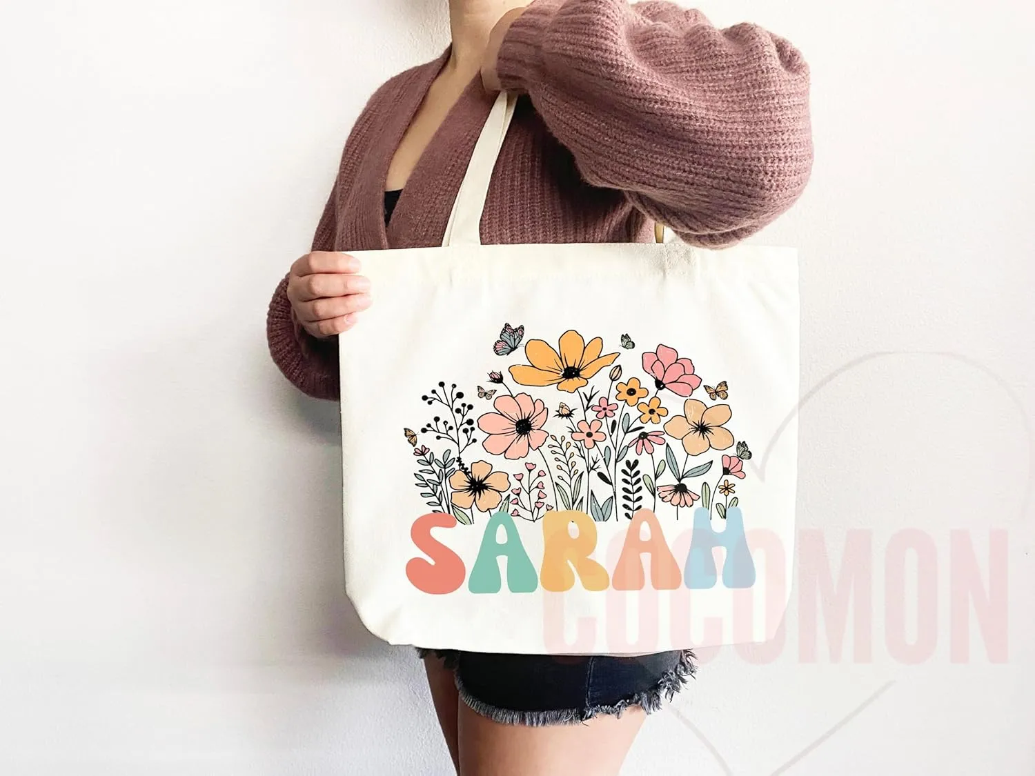 Personalized Custom Name Tote Bag - Custom Tote Shopper - Premium Durable Canvas, Reusable, Eco-Friendly- Ideal Gift for Women, Bridesmaids, Teachers, Nurses - Customizable (Large Bag)