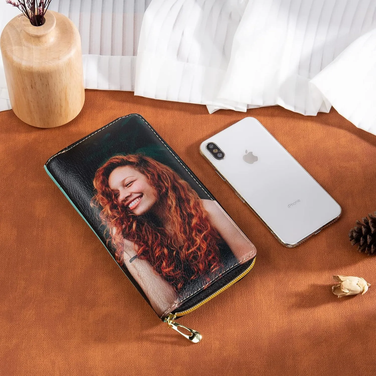 Personalized Custom Photo Zipper Wallet for Women Girlfriend Sunflower Wallet with Engraved Your Name Long Leather RFID Wallet (butterfly wallet)