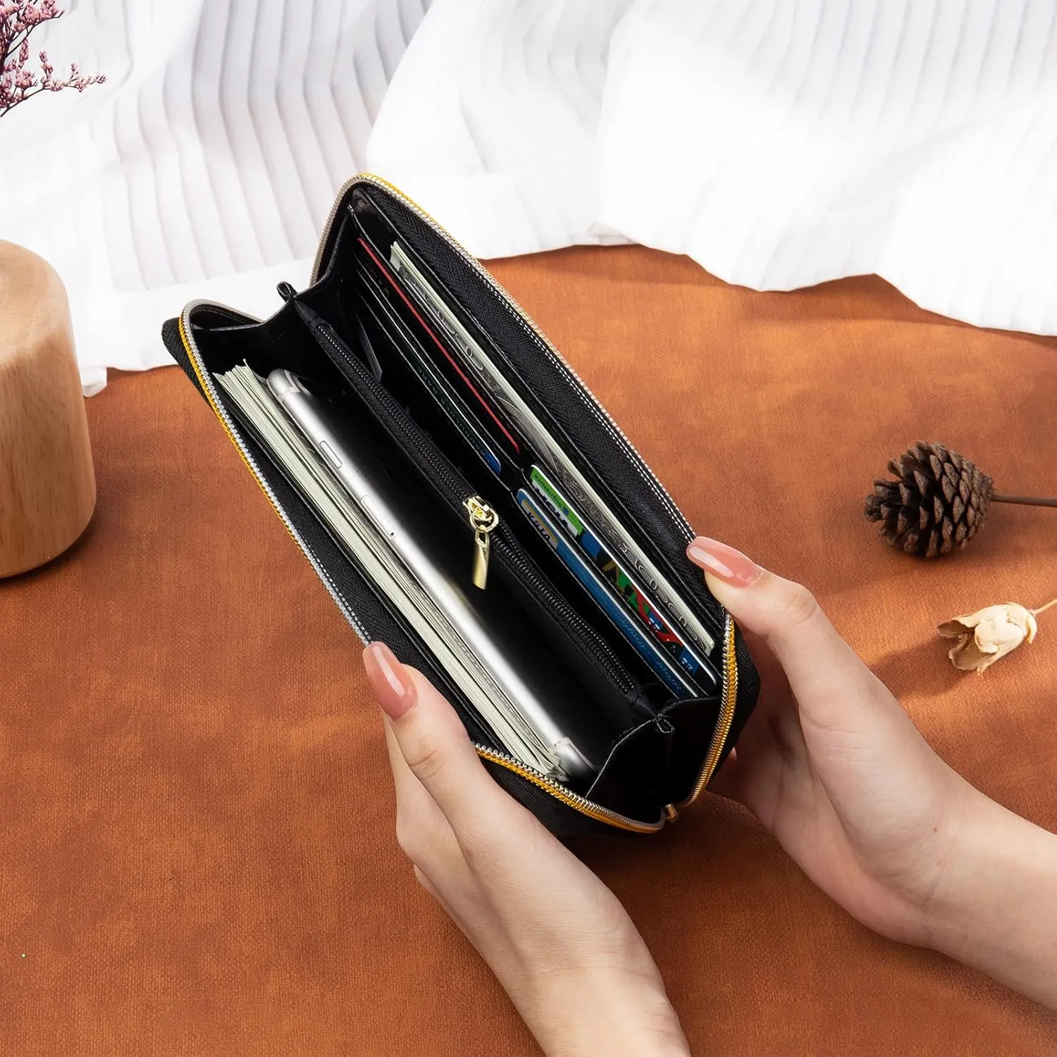 Personalized Custom Photo Zipper Wallet for Women Girlfriend Sunflower Wallet with Engraved Your Name Long Leather RFID Wallet (butterfly wallet)