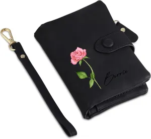 Personalized Custom Wallet with Birth Flower & Name for Women Mom Credit Card Wallet With Wrist Strap Birthday Gifts for Mothers Day (Style 3)