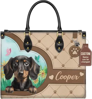 Personalized Dachshund Dog Handbags, Custom Name Dog Leather Bags, Purses, Shoulder Bag, Gift For Dog Mom Dog Lover