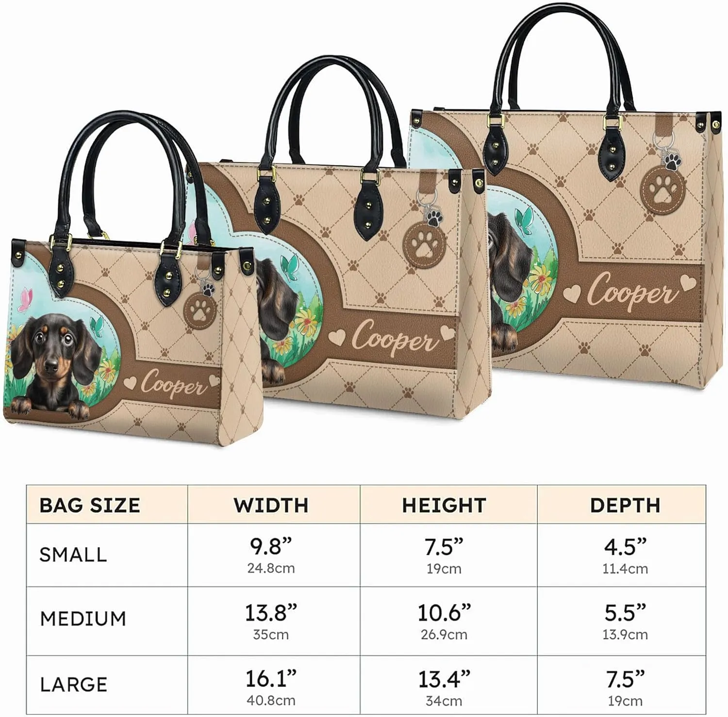 Personalized Dachshund Dog Handbags, Custom Name Dog Leather Bags, Purses, Shoulder Bag, Gift For Dog Mom Dog Lover