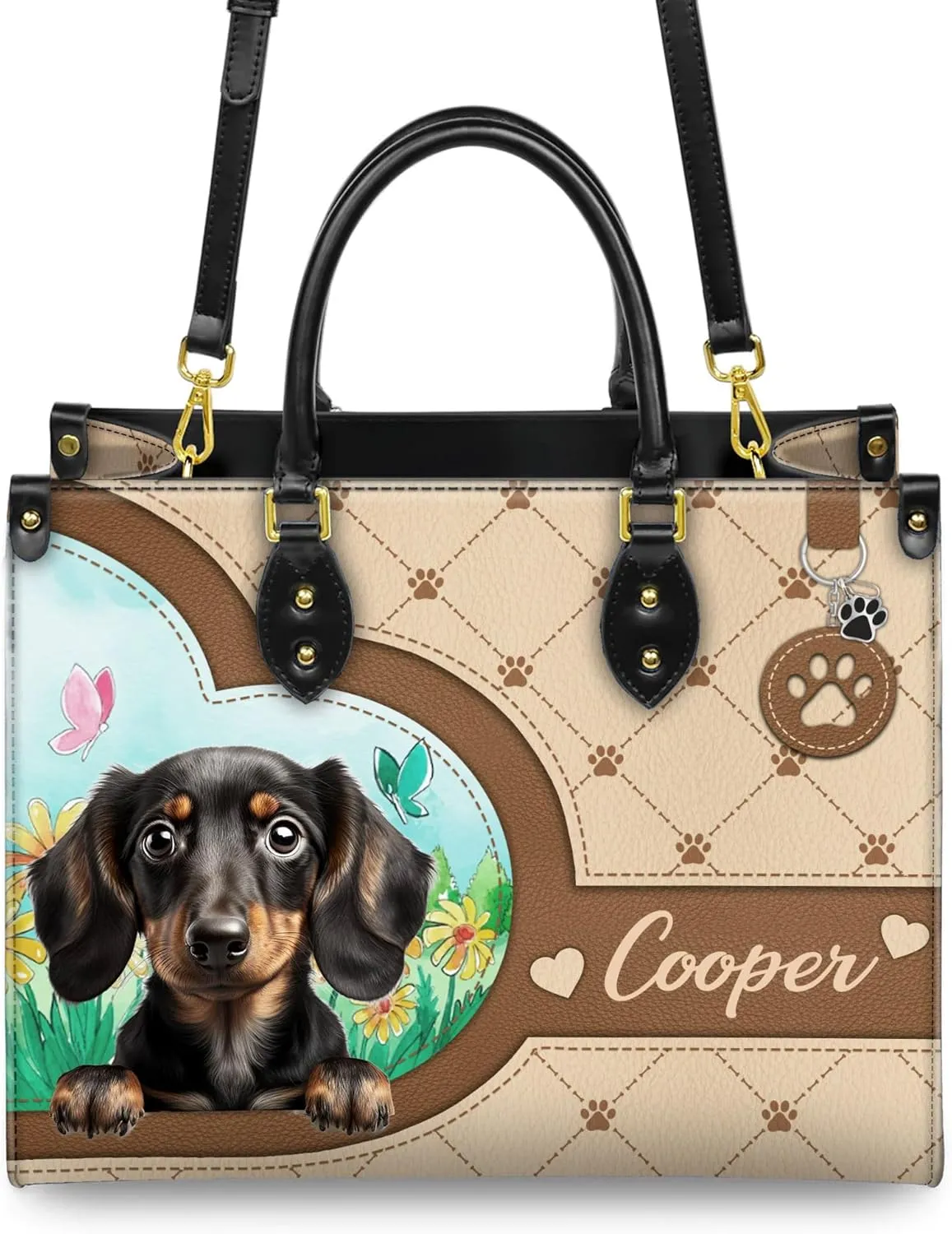 Personalized Dachshund Dog Handbags, Custom Name Dog Leather Bags, Purses, Shoulder Bag, Gift For Dog Mom Dog Lover