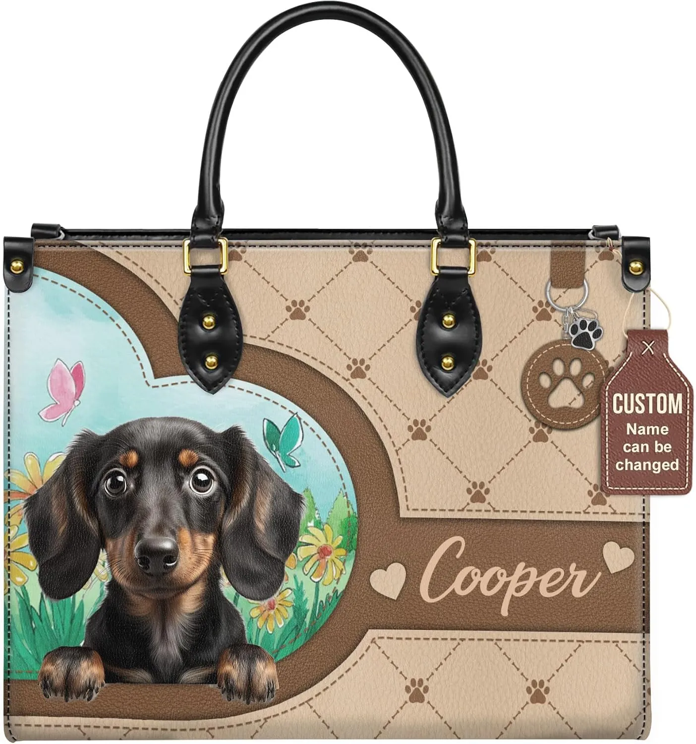 Personalized Dachshund Dog Handbags, Custom Name Dog Leather Bags, Purses, Shoulder Bag, Gift For Dog Mom Dog Lover