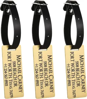 Personalized Engraved Pure Copper Luggage Tags with Leather Strap - Customizable and Durable Travel Accessories Solid Brass nameplate-Pack of 3