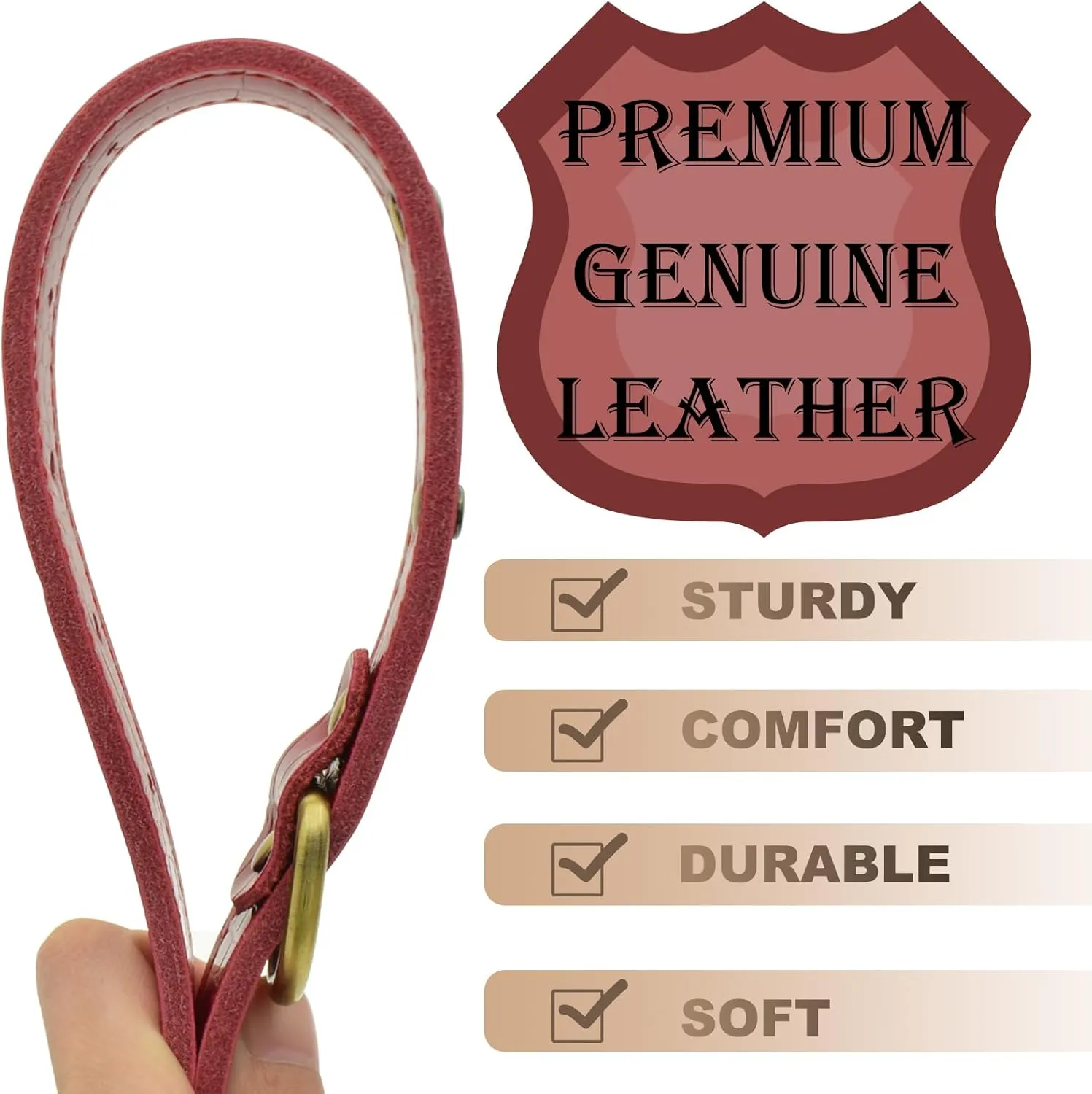 Personalized Genuine Leather Dog Collar with Engraved Name Plate - Durable and Stylish Custom Dog Collar for Small, Medium, and Large Dogs (M,Red)