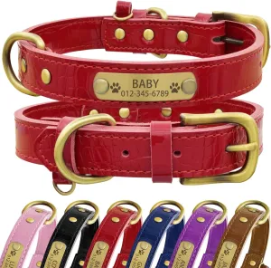 Personalized Genuine Leather Dog Collar with Engraved Name Plate - Durable and Stylish Custom Dog Collar for Small, Medium, and Large Dogs (M,Red)