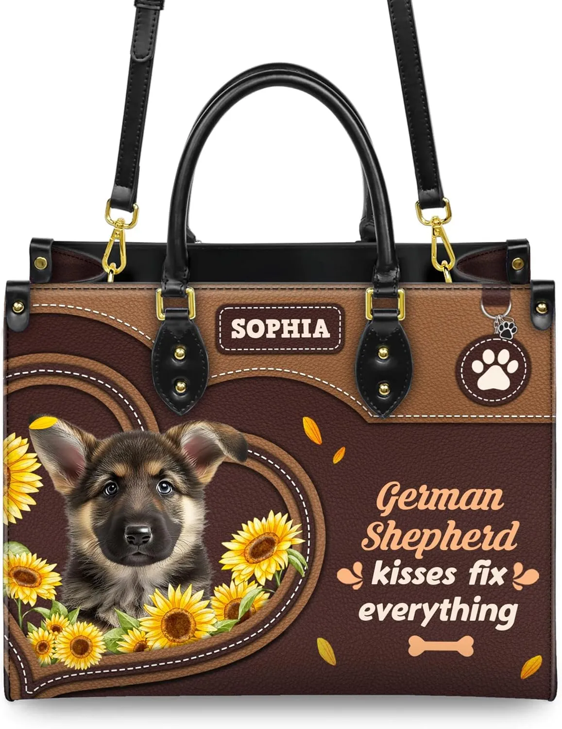 Personalized German Shepherd Dog Handbags, Custom Name Dog Leather Bags, Purses, Shoulder Bag, Gift For Dog Mom Dog Lover