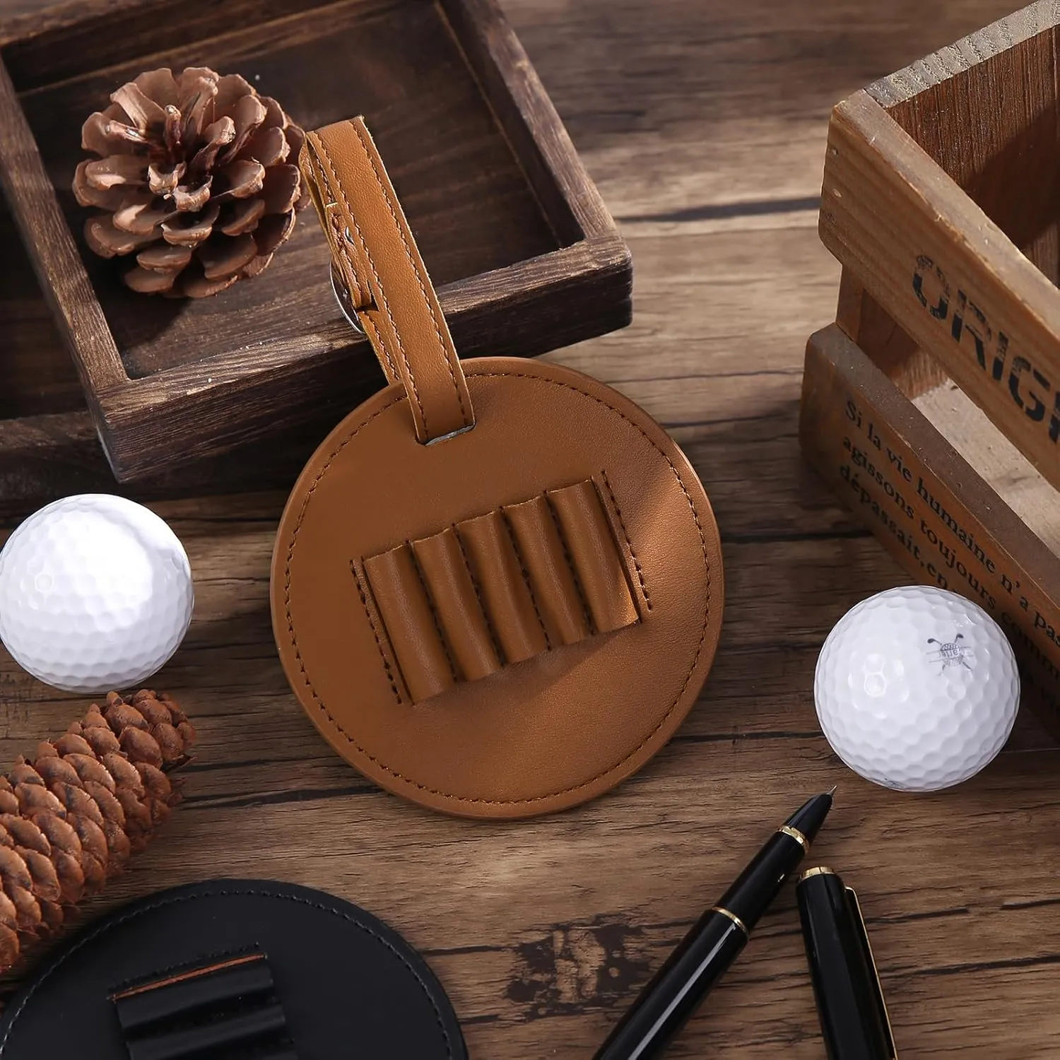 Personalized Golf Bag Tag, Custom Leather Golf Tee Holder Engraved with Name Pattern, Golf Accessories Gift for Men Women Husband Dad Golfer