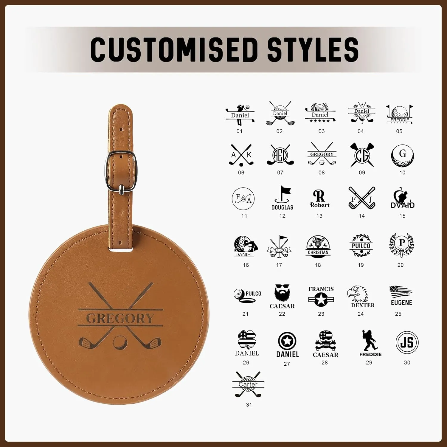 Personalized Golf Bag Tag, Custom Leather Golf Tee Holder Engraved with Name Pattern, Golf Accessories Gift for Men Women Husband Dad Golfer