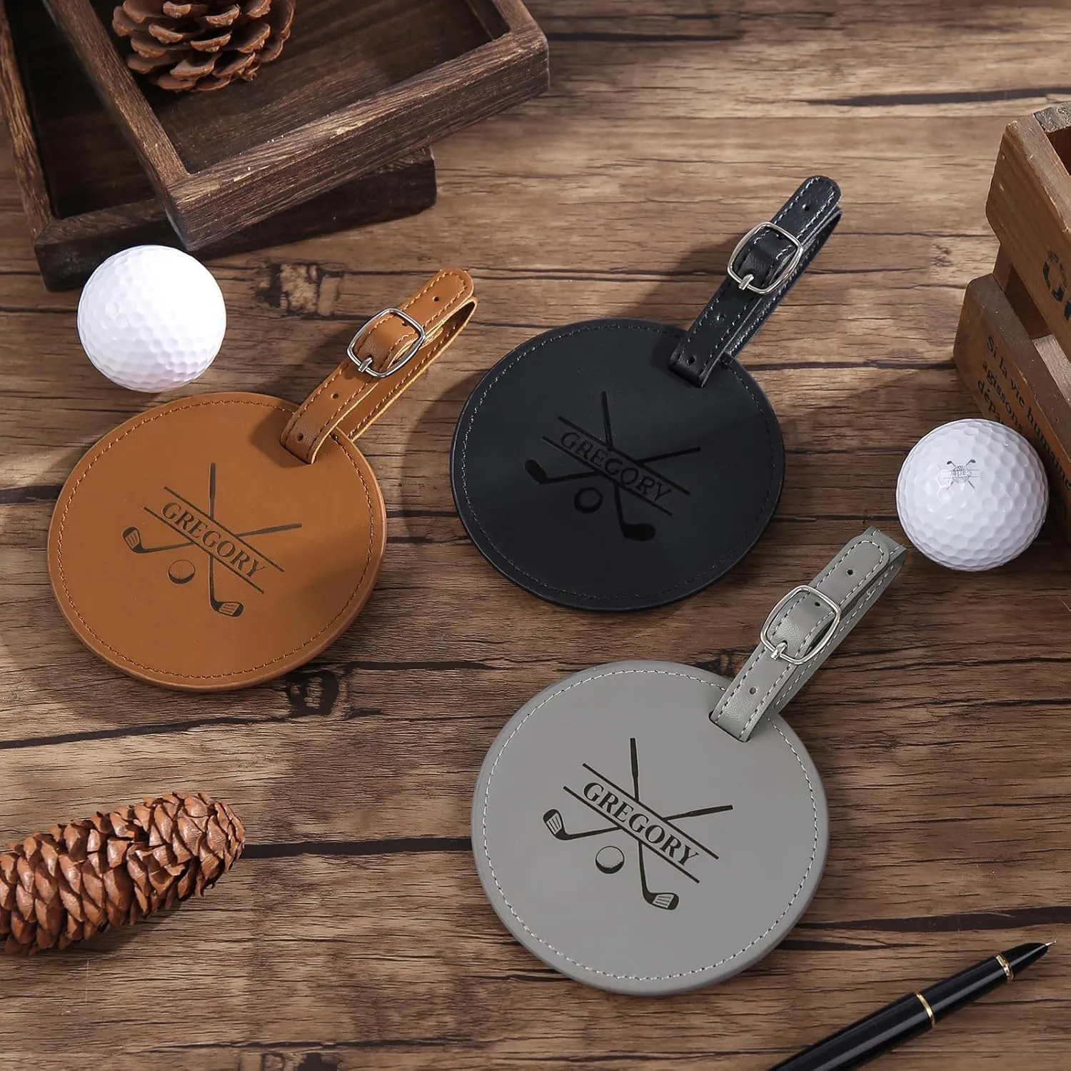 Personalized Golf Bag Tag, Custom Leather Golf Tee Holder Engraved with Name Pattern, Golf Accessories Gift for Men Women Husband Dad Golfer