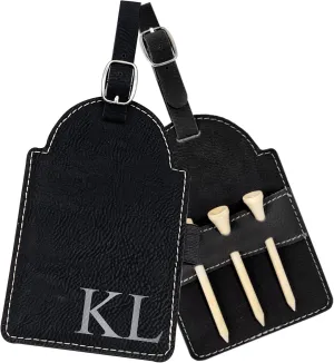 Personalized Golf Bag Tag with Tees, Customized Leather Golf Luggage Accessories with Custom Name Gift for Dad - Golfer Gifts (Black)
