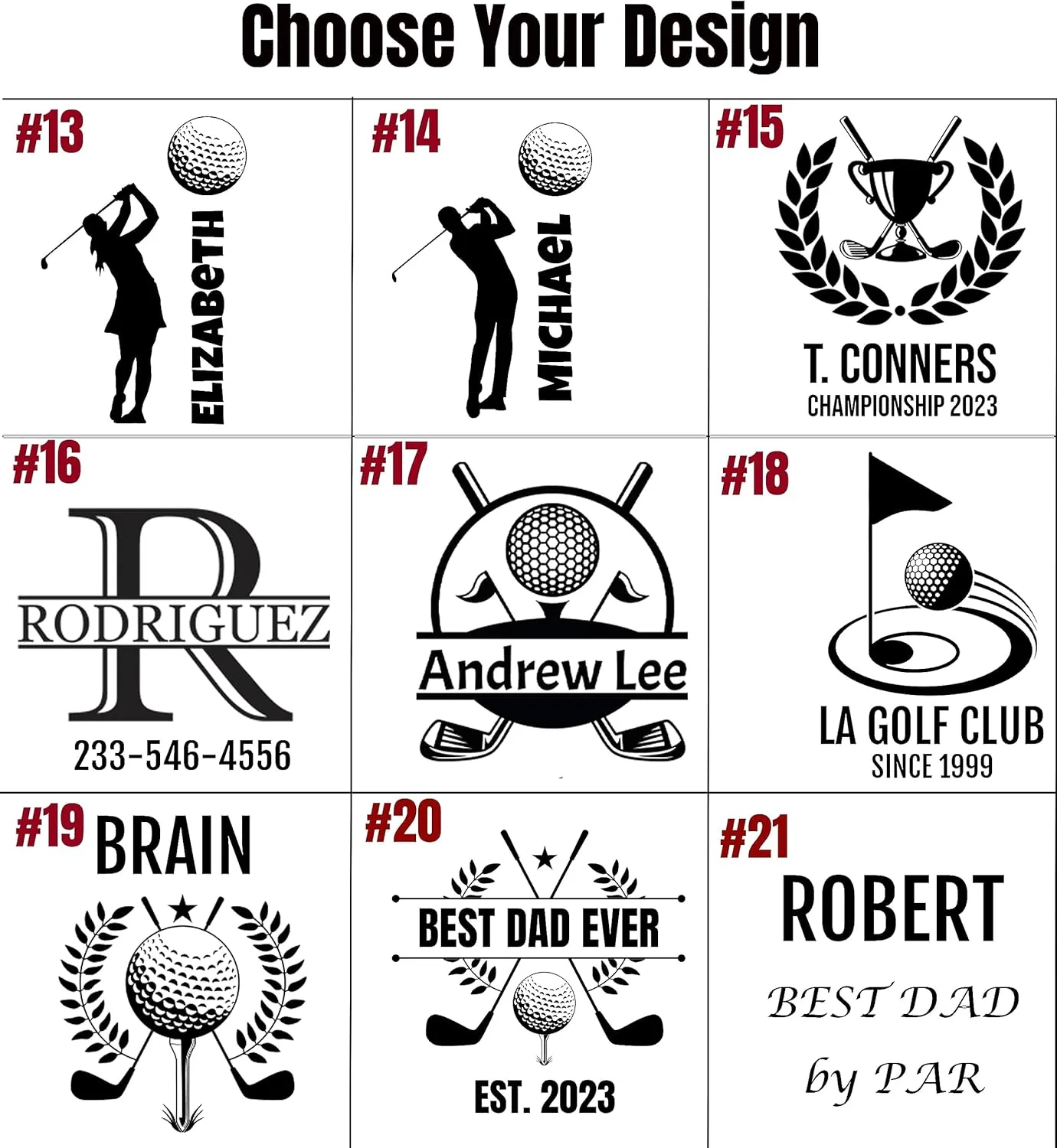 Personalized Golf Bag Tag with Tees, Customized Leather Golf Luggage Accessories with Custom Name Gift for Dad - Golfer Gifts (Black)