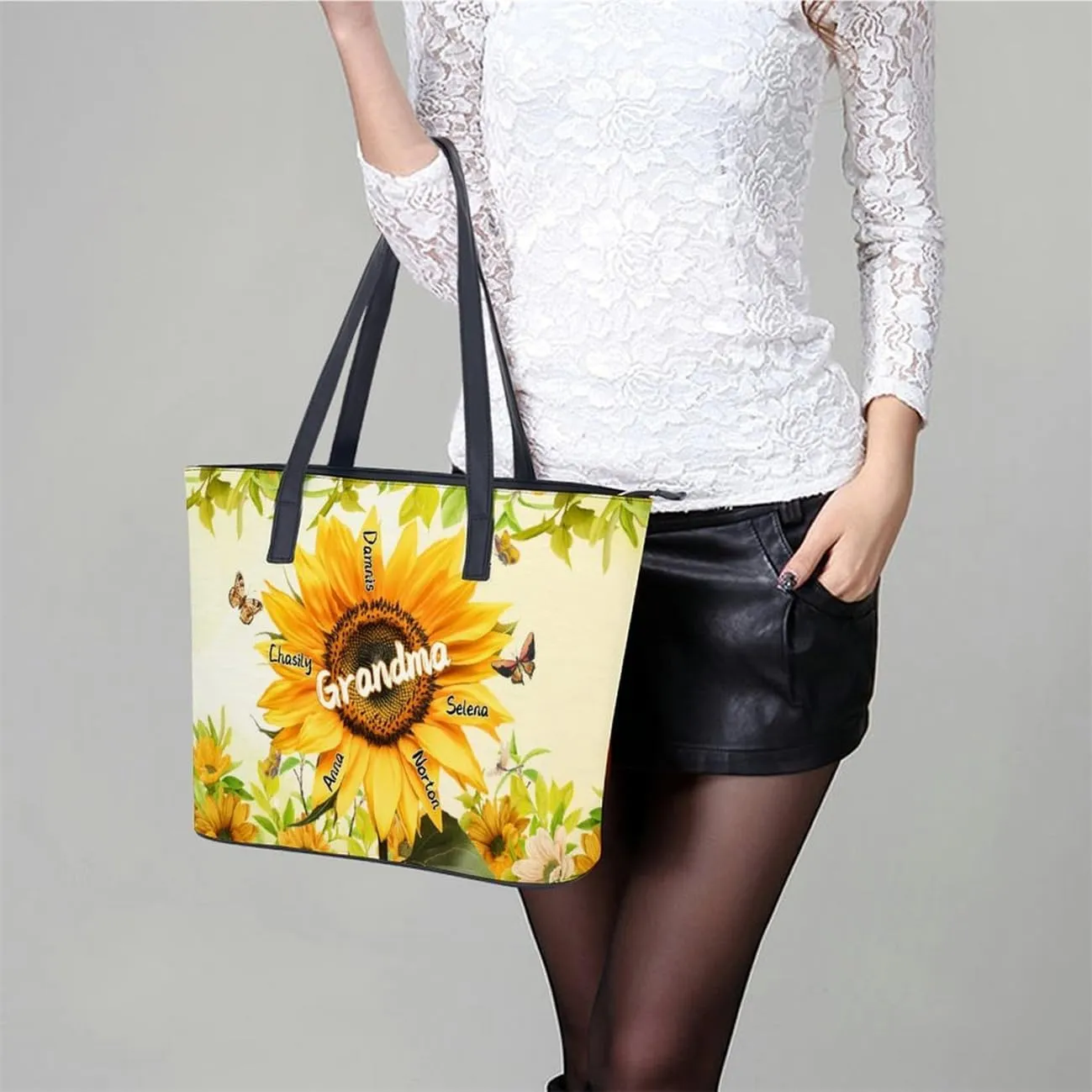 Personalized Grandma Single Shoulder Bag Custom Name Grandmother Leather Handbag Loving Gift For Grandma Mom Birthday