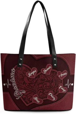 Personalized Grandma Single Shoulder Bag Custom Name Grandmother Leather Handbag Loving Gift For Grandma Mom Birthday