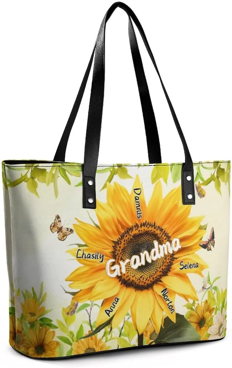 Personalized Grandma Single Shoulder Bag Custom Name Grandmother Leather Handbag Loving Gift For Grandma Mom Birthday