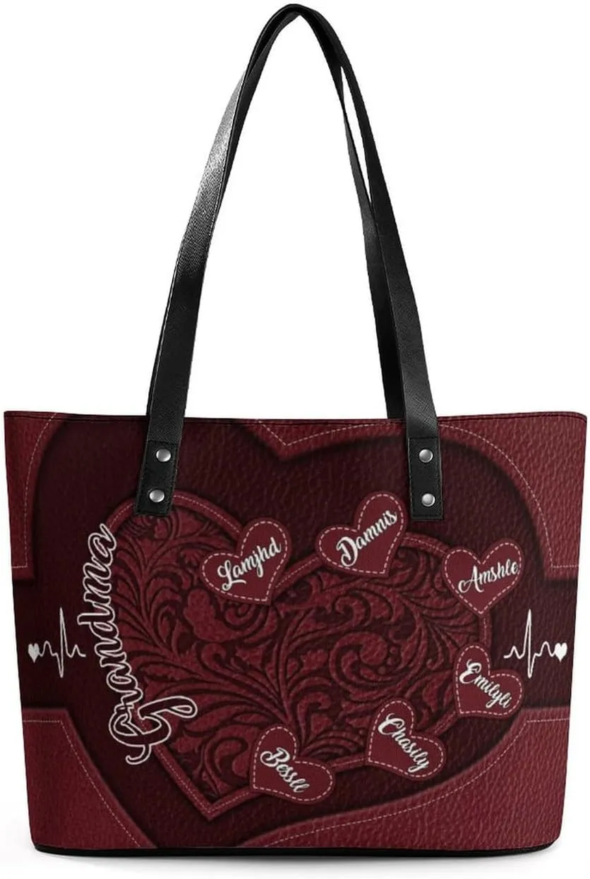 Personalized Grandma Single Shoulder Bag Custom Name Grandmother Leather Handbag Loving Gift For Grandma Mom Birthday