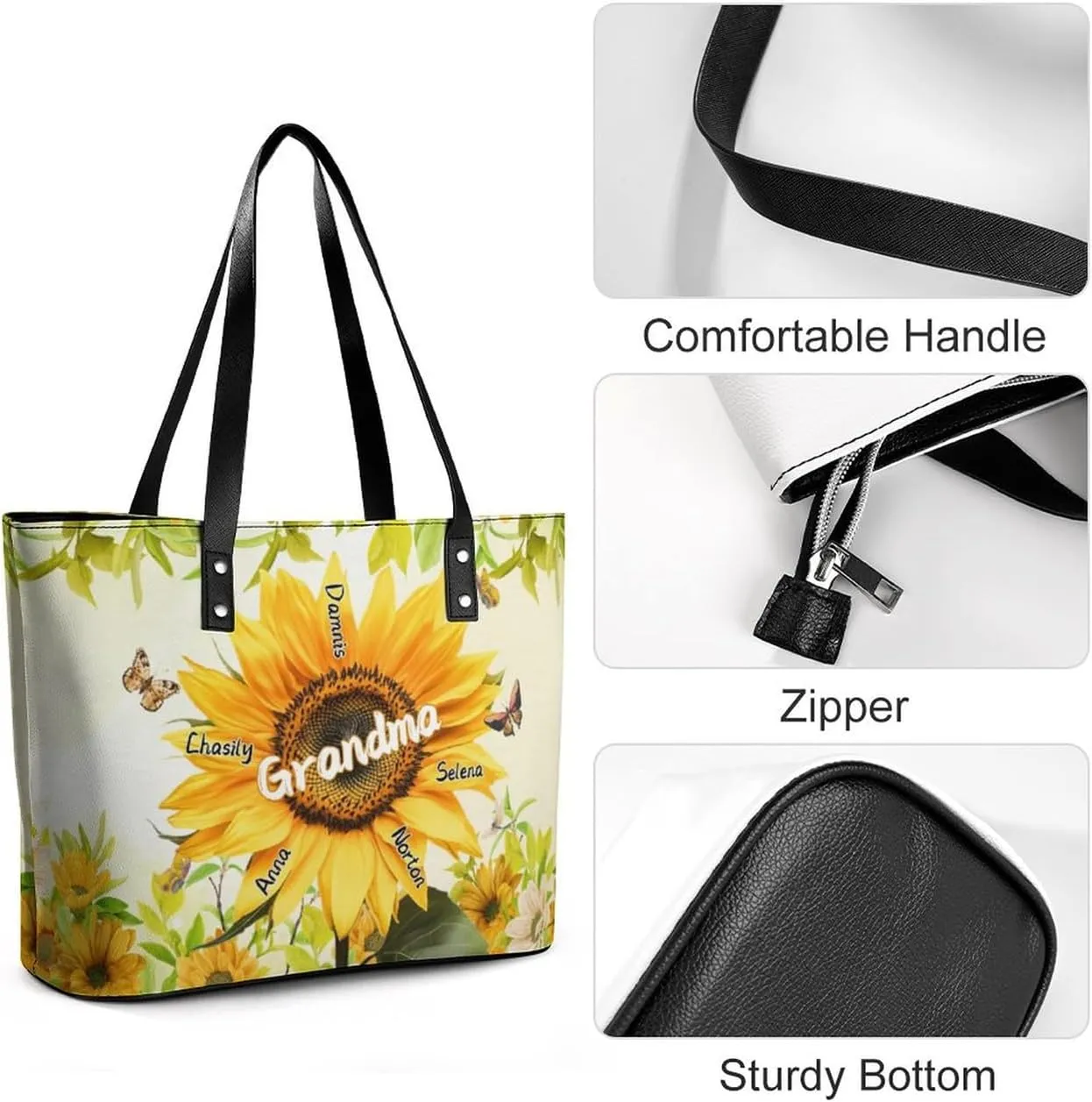 Personalized Grandma Single Shoulder Bag Custom Name Grandmother Leather Handbag Loving Gift For Grandma Mom Birthday