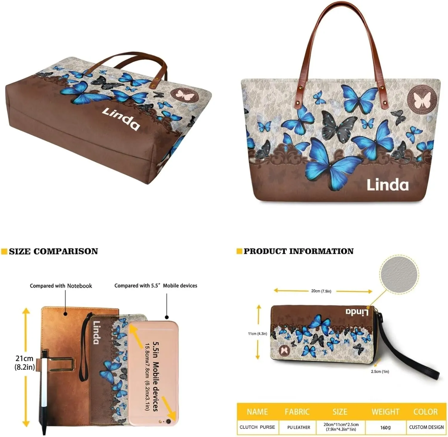 Personalized Handbag with Leather Wallet Set for Women, Custom Name Purse Set Large Top Handle Purse with Wallet