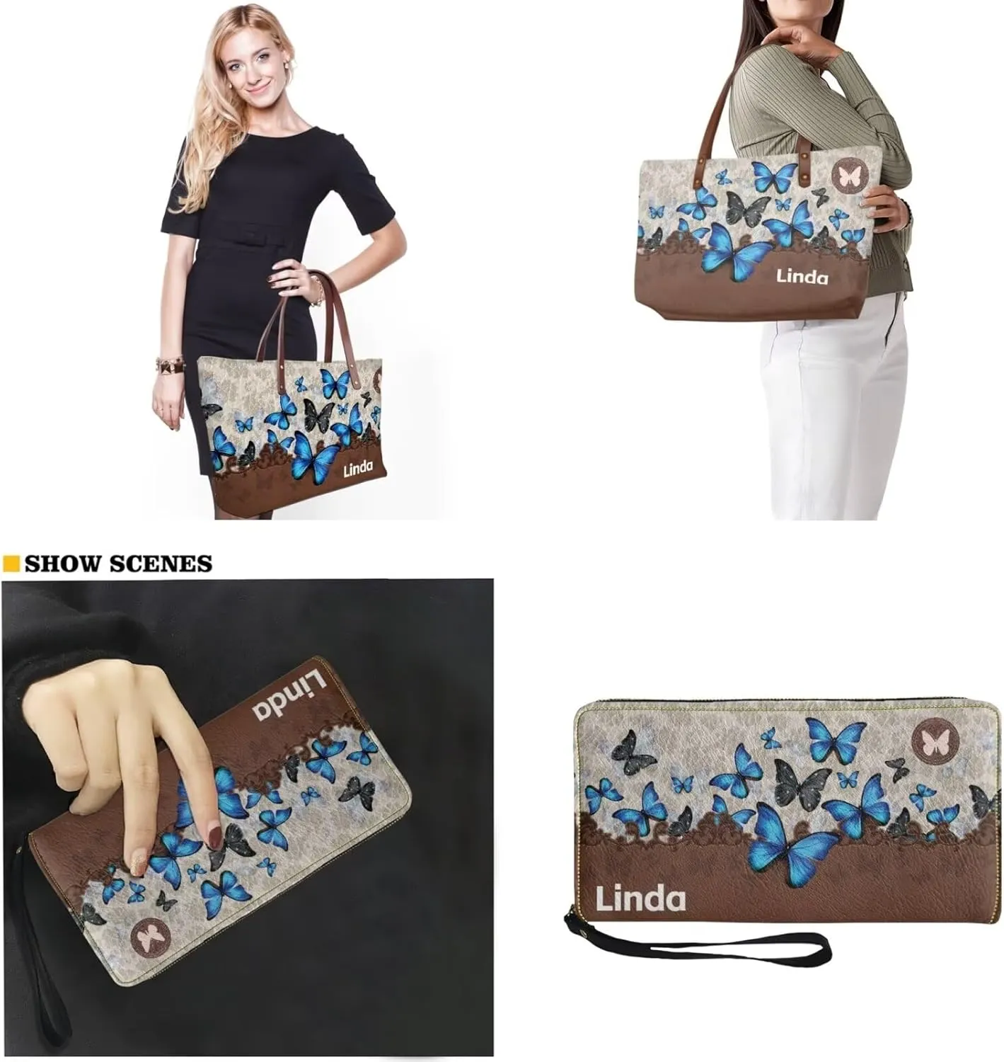 Personalized Handbag with Leather Wallet Set for Women, Custom Name Purse Set Large Top Handle Purse with Wallet
