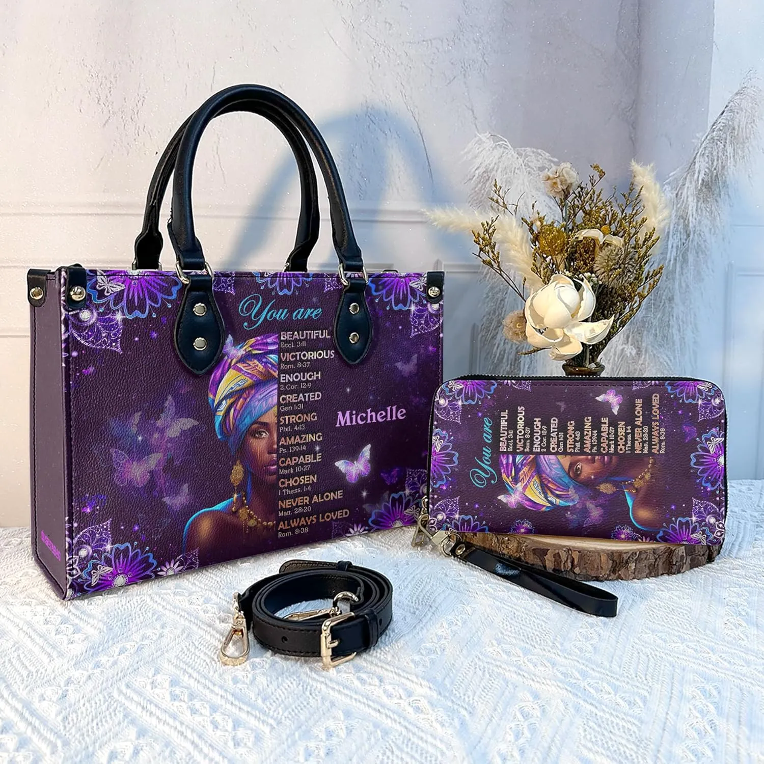 Personalized Leather Handbag For Women - Matching Design Purses And Wallet - Mothers Day Gifts For Women