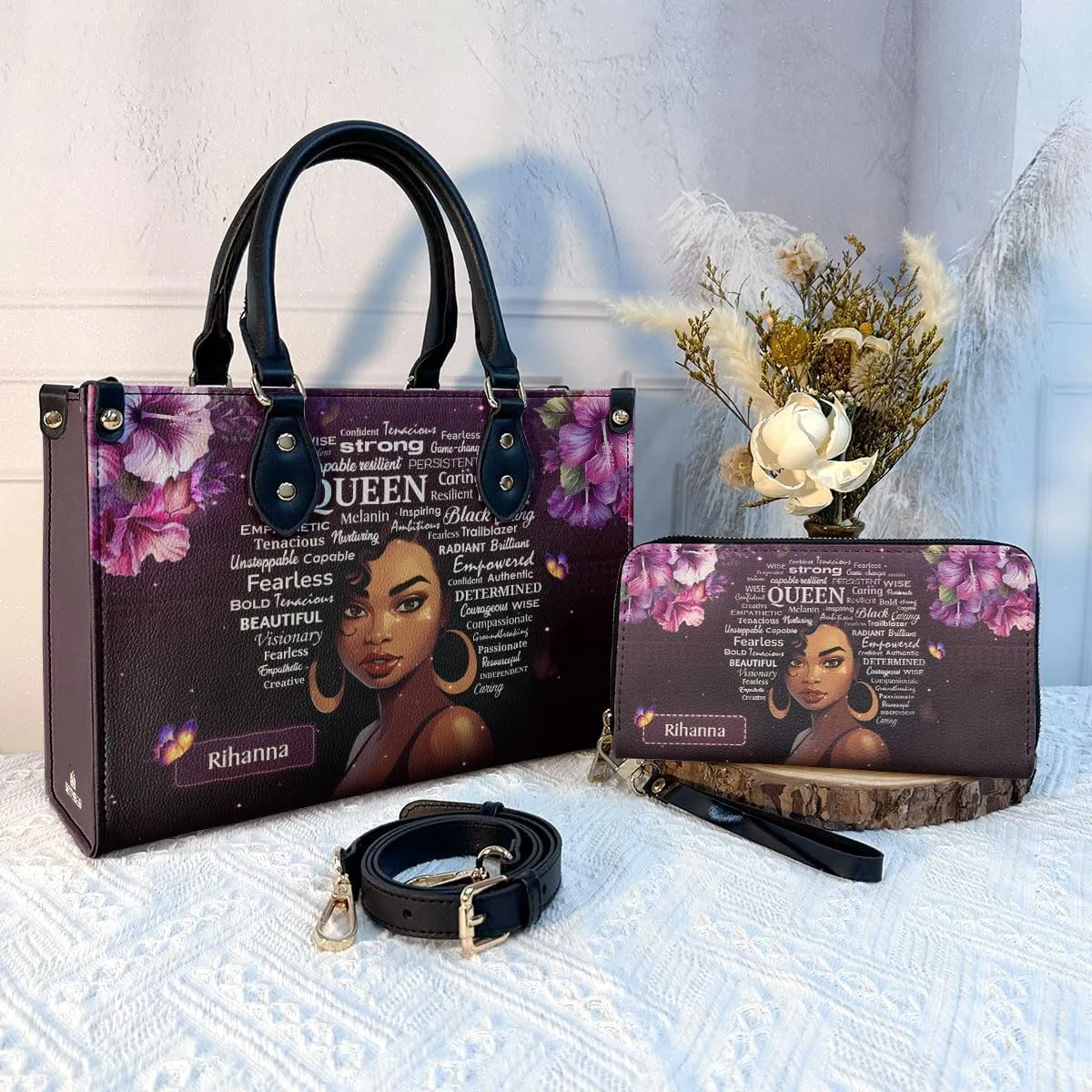 Personalized Leather Handbag For Women - Matching Design Purses And Wallet - Mothers Day Gifts For Women