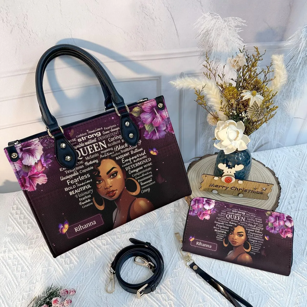 Personalized Leather Handbag For Women - Matching Design Purses And Wallet - Mothers Day Gifts For Women