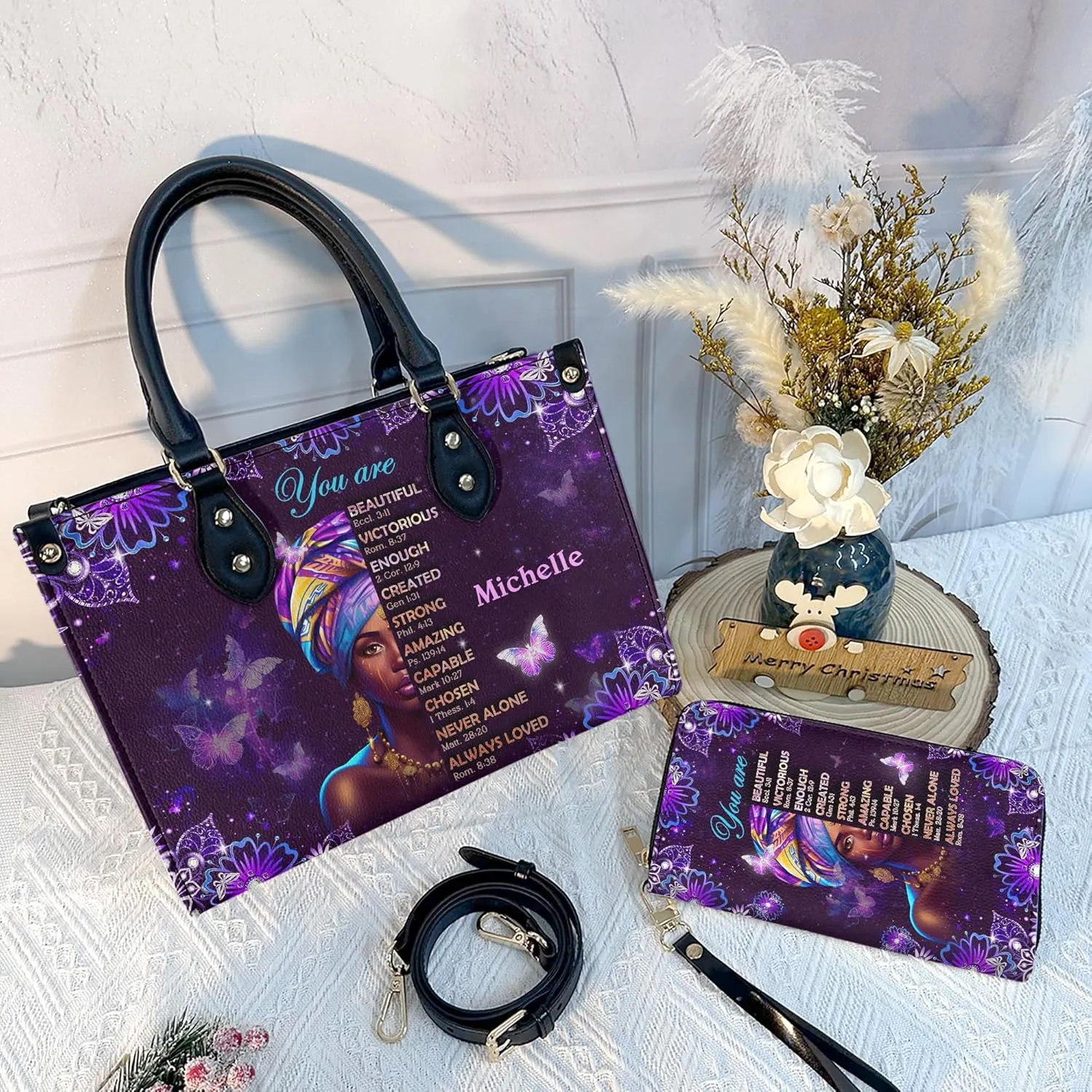 Personalized Leather Handbag For Women - Matching Design Purses And Wallet - Mothers Day Gifts For Women