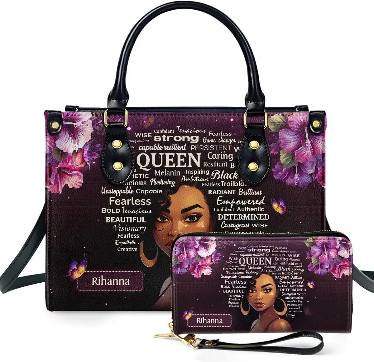 Personalized Leather Handbag For Women - Matching Design Purses And Wallet - Mothers Day Gifts For Women