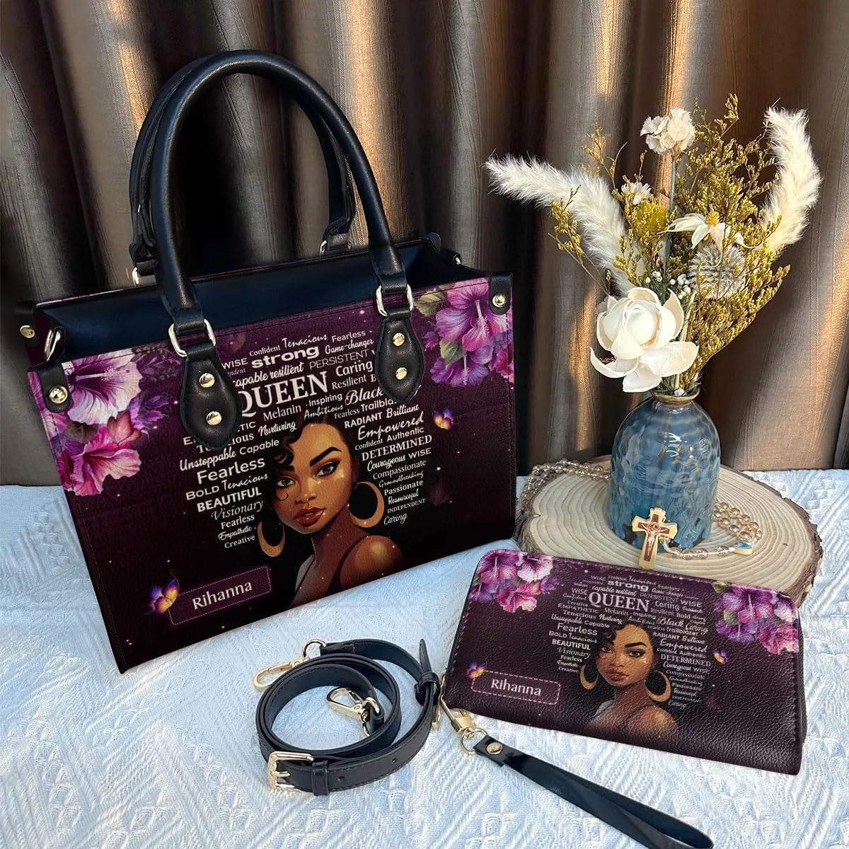 Personalized Leather Handbag For Women - Matching Design Purses And Wallet - Mothers Day Gifts For Women