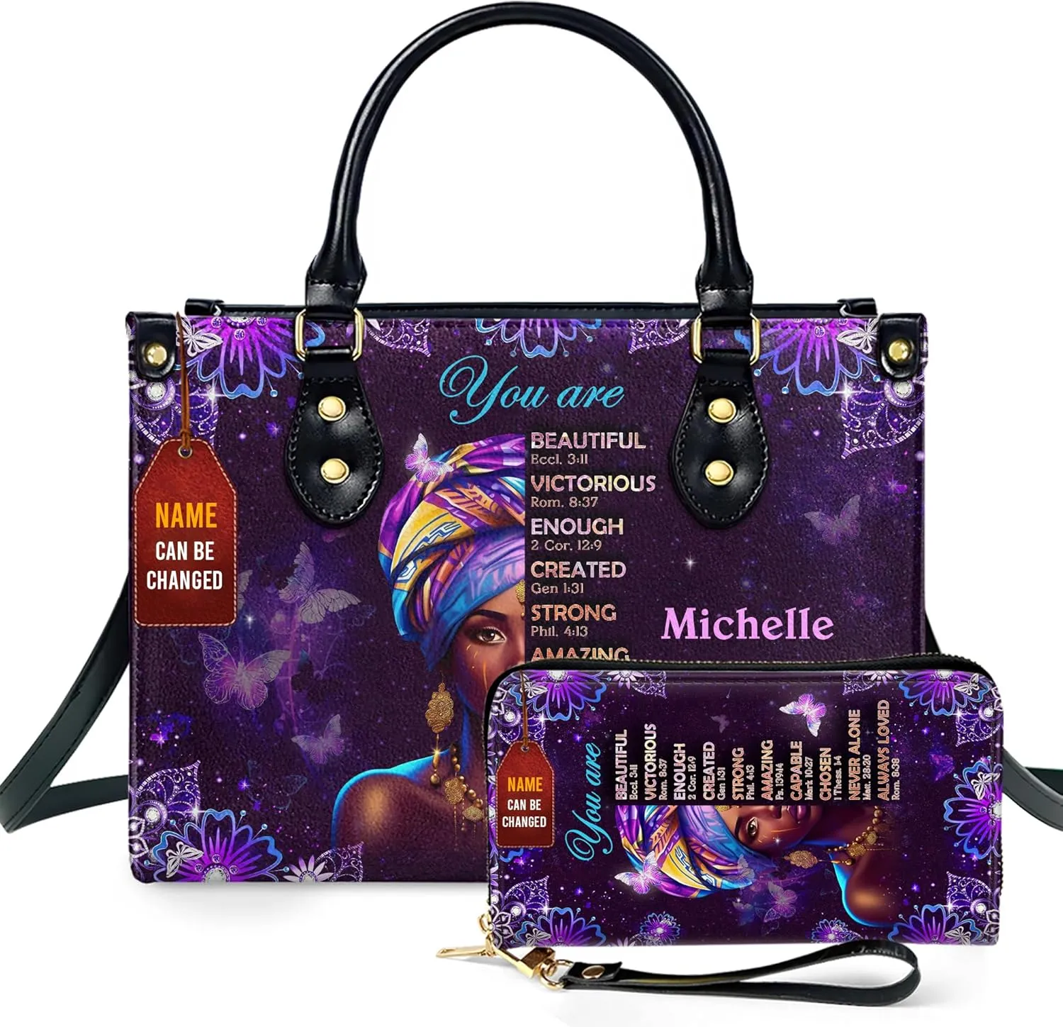 Personalized Leather Handbag For Women - Matching Design Purses And Wallet - Mothers Day Gifts For Women