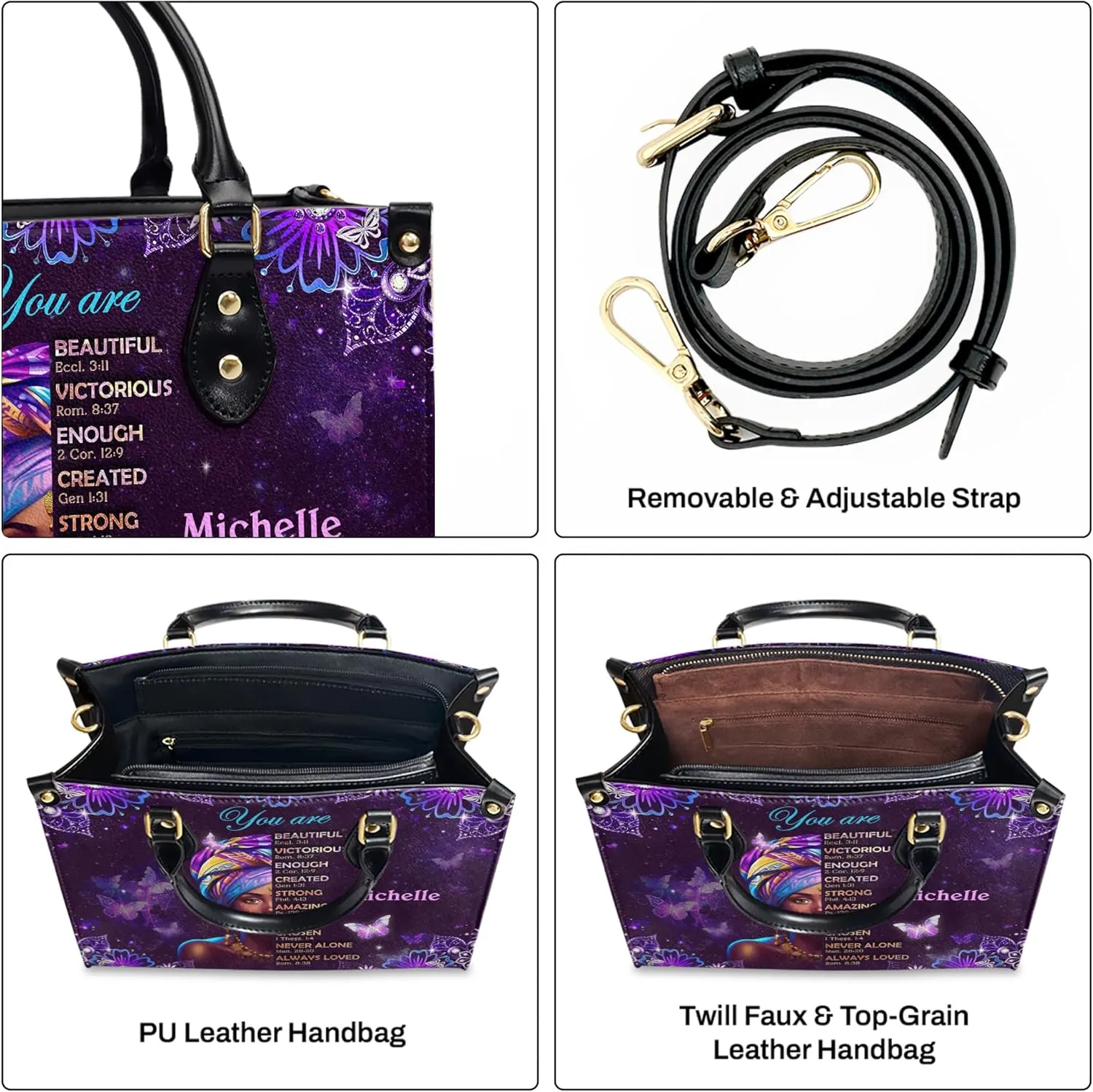 Personalized Leather Handbag For Women - Matching Design Purses And Wallet - Mothers Day Gifts For Women