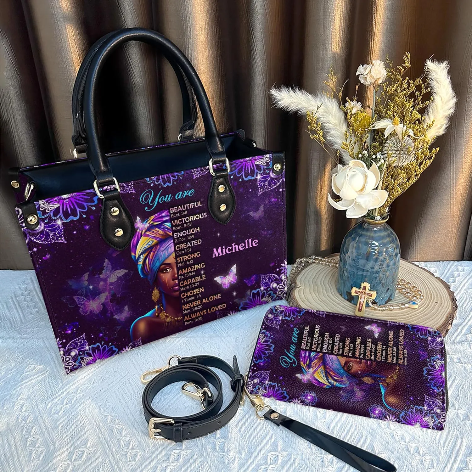 Personalized Leather Handbag For Women - Matching Design Purses And Wallet - Mothers Day Gifts For Women