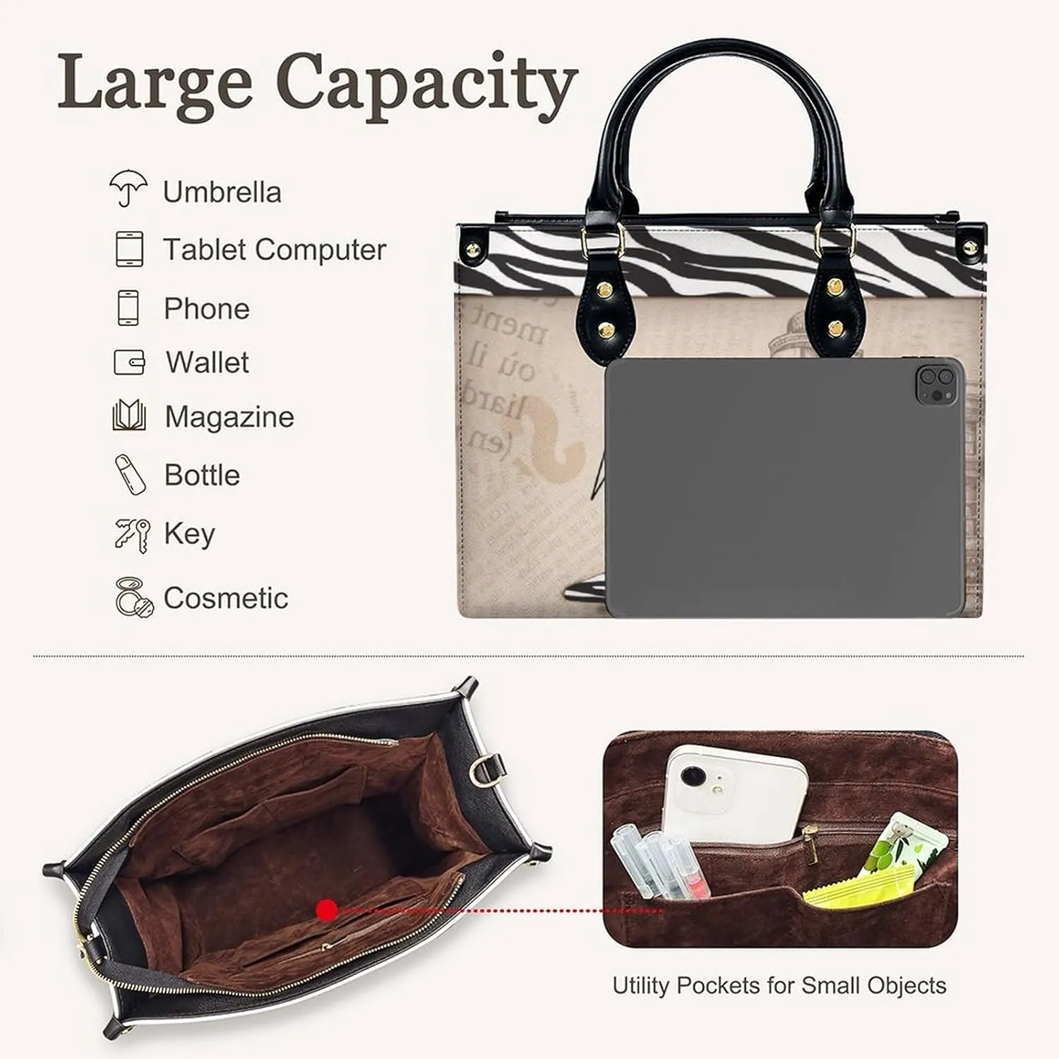 Personalized Leather Handbags for Women - Fashion Casual Shoulder Tote Bag - Gifts for Women Mom Grandma