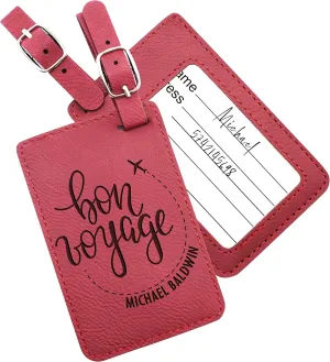 Personalized Leather Luggage Tags Gifts with Engraved Design and Name - Traveler Gifts for Women, Men, Kids - Custom Suitcase Tag for Honeymoon - Gifts for Travelers | Burgundy