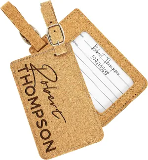 Personalized Leather Luggage Tags Gifts with Engraved Design and Name - Traveler Gifts for Women, Men, Kids - Custom Suitcase Tag for Honeymoon - Gifts for Travelers | Cork