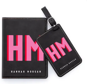 Personalized Leather Passport Cover and Luggage Tag, Passport Holder for Travel, Passport Holder Women Men - Black
