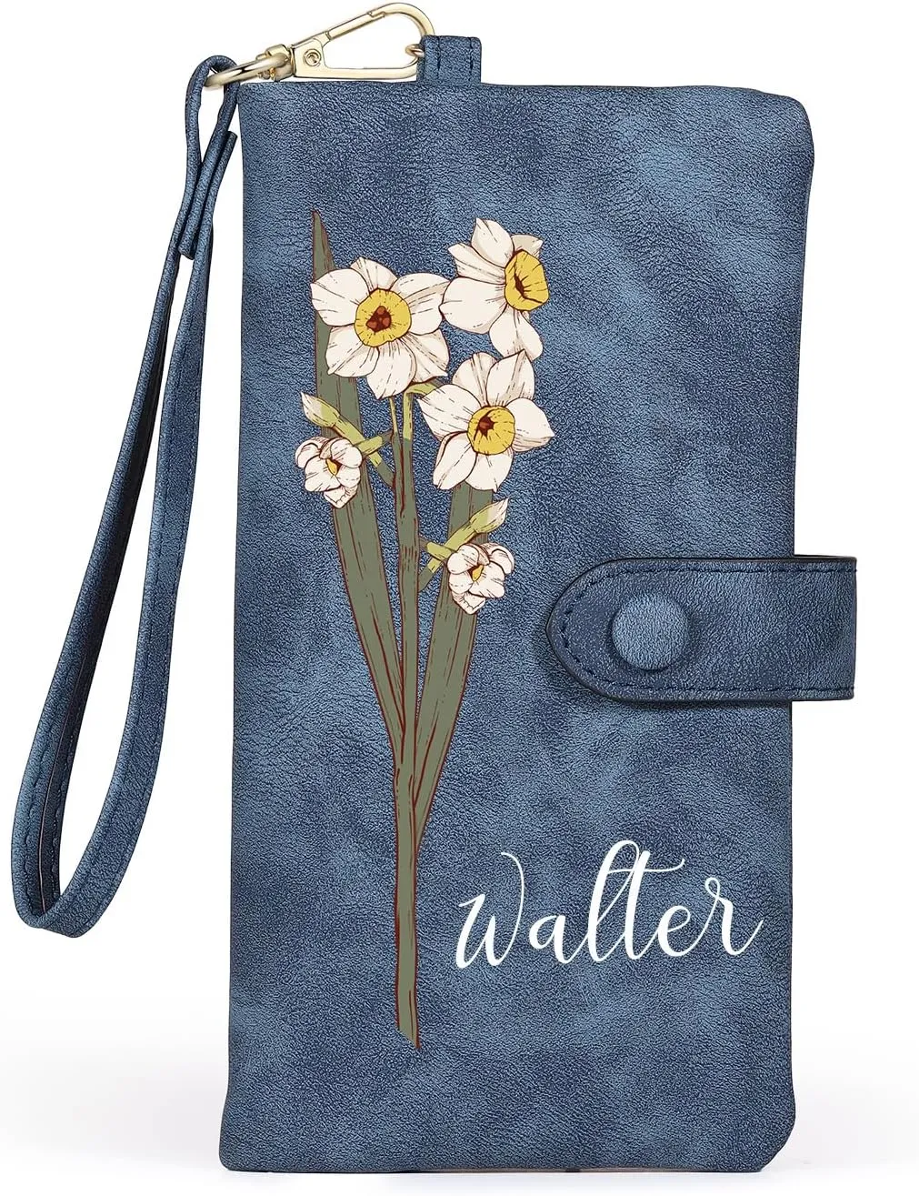 Personalized Leather Wallet for Women – Custom Bifold Wristlet with Birth Flower & Name – PU Leather Card Holder Wallet – Unique Gifts for Mom, Wife, Grandma, Daughter
