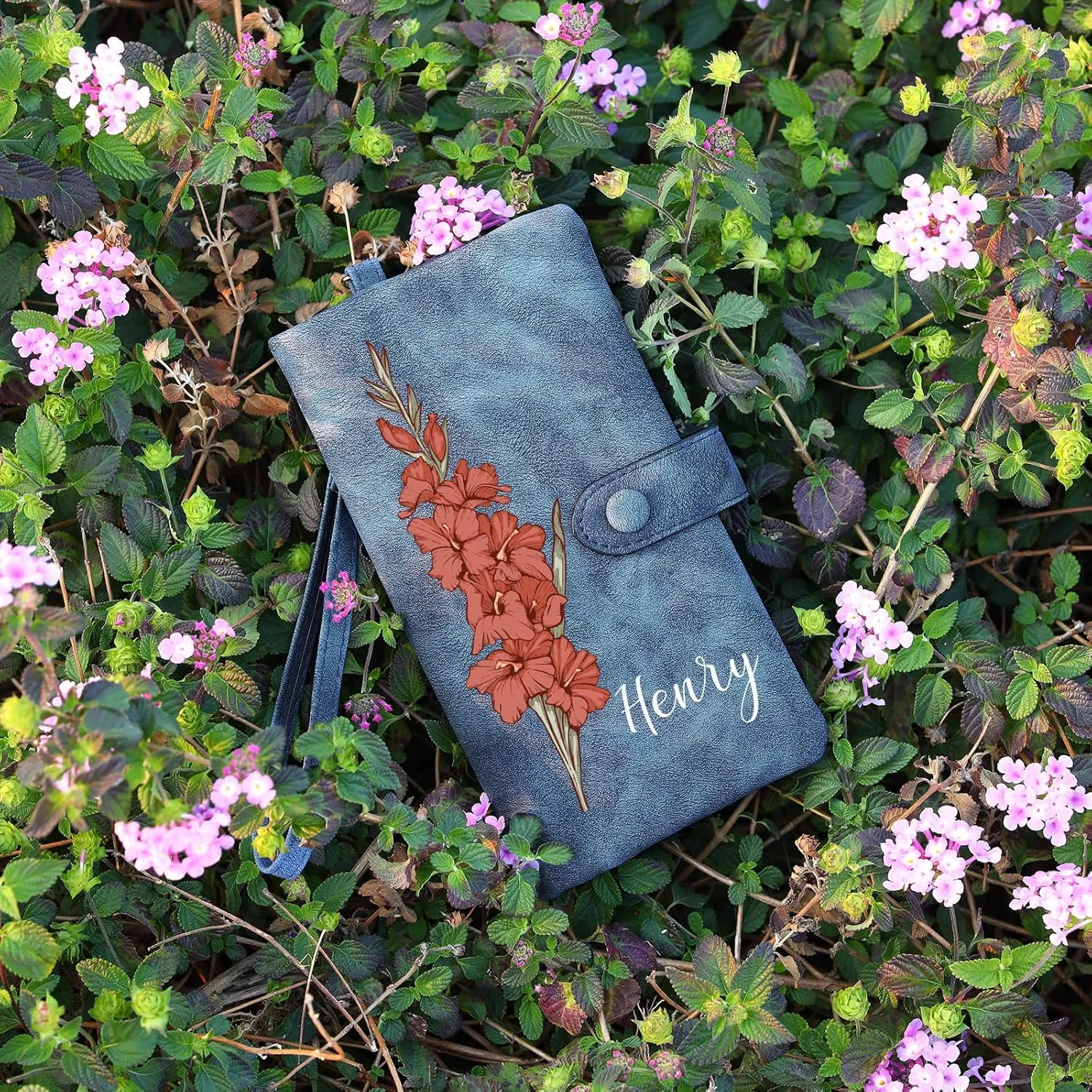 Personalized Leather Wallet for Women – Custom Bifold Wristlet with Birth Flower & Name – PU Leather Card Holder Wallet – Unique Gifts for Mom, Wife, Grandma, Daughter