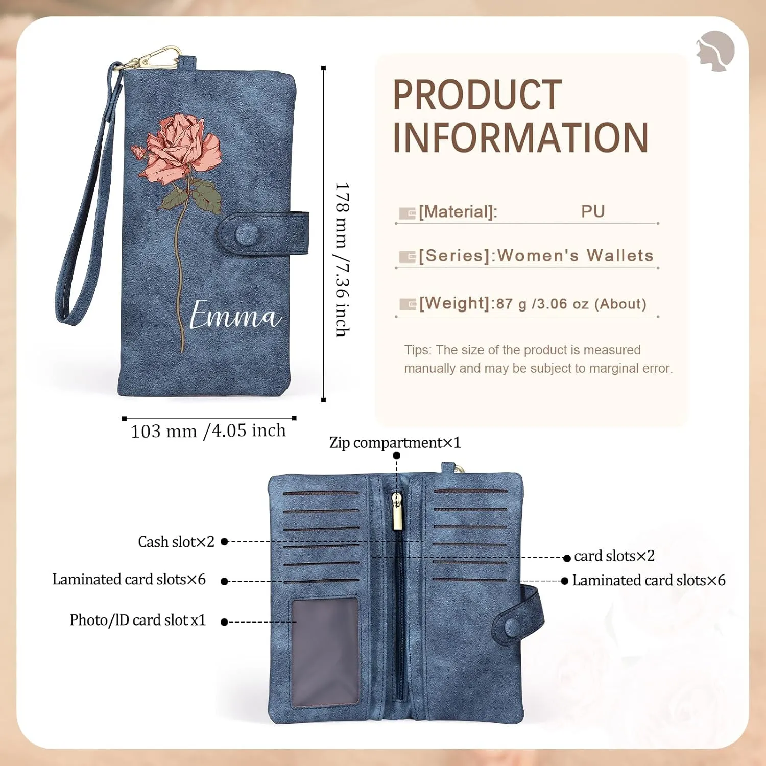 Personalized Leather Wallet for Women – Custom Bifold Wristlet with Birth Flower & Name – PU Leather Card Holder Wallet – Unique Gifts for Mom, Wife, Grandma, Daughter