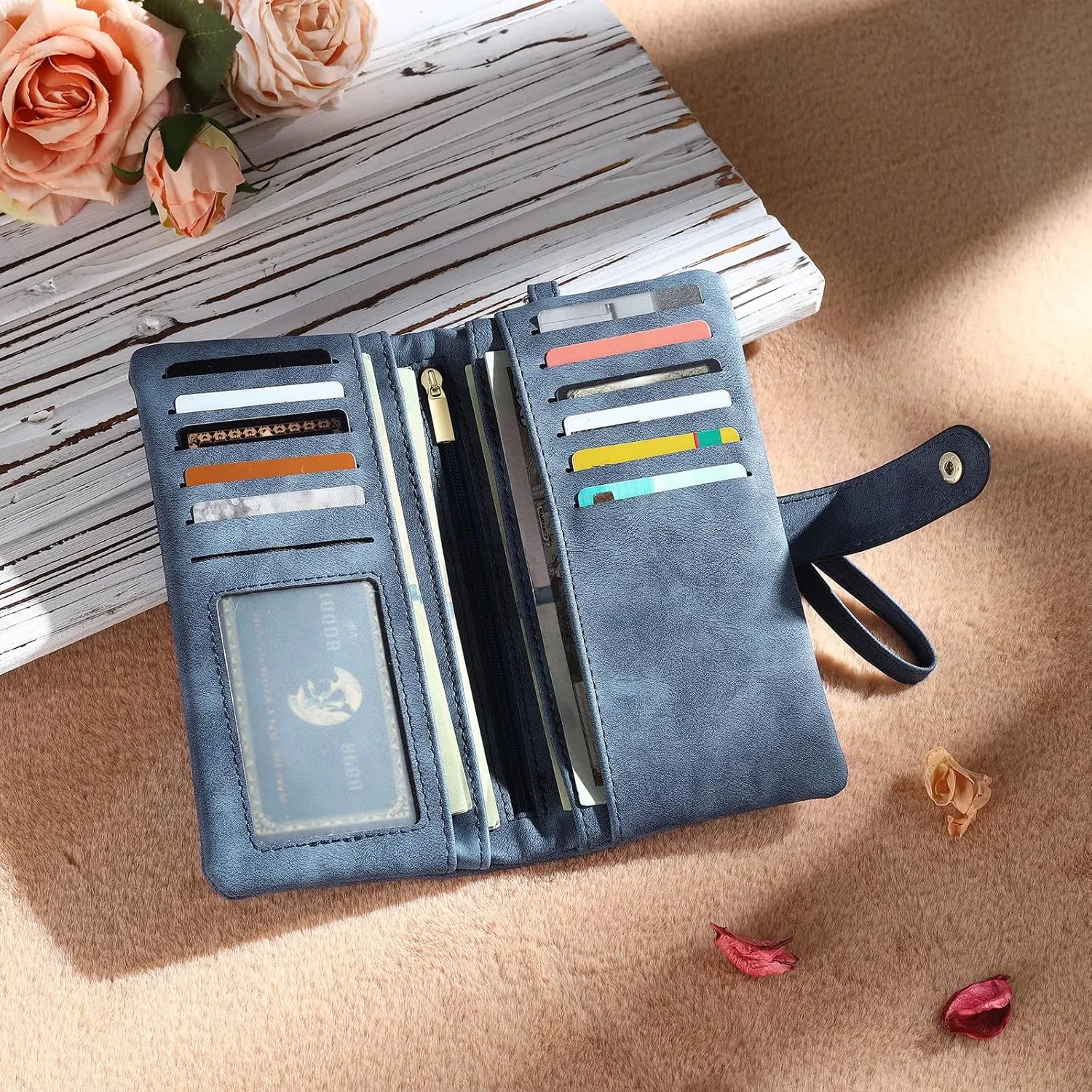 Personalized Leather Wallet for Women – Custom Bifold Wristlet with Birth Flower & Name – PU Leather Card Holder Wallet – Unique Gifts for Mom, Wife, Grandma, Daughter