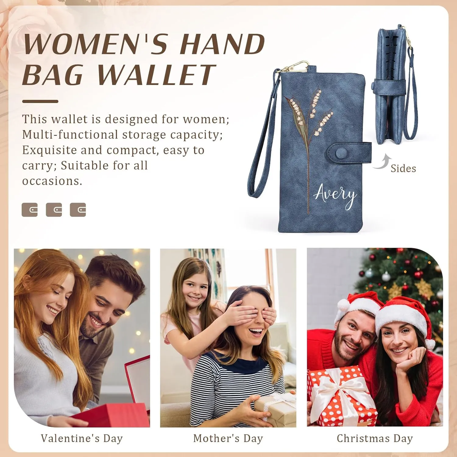 Personalized Leather Wallet for Women – Custom Bifold Wristlet with Birth Flower & Name – PU Leather Card Holder Wallet – Unique Gifts for Mom, Wife, Grandma, Daughter