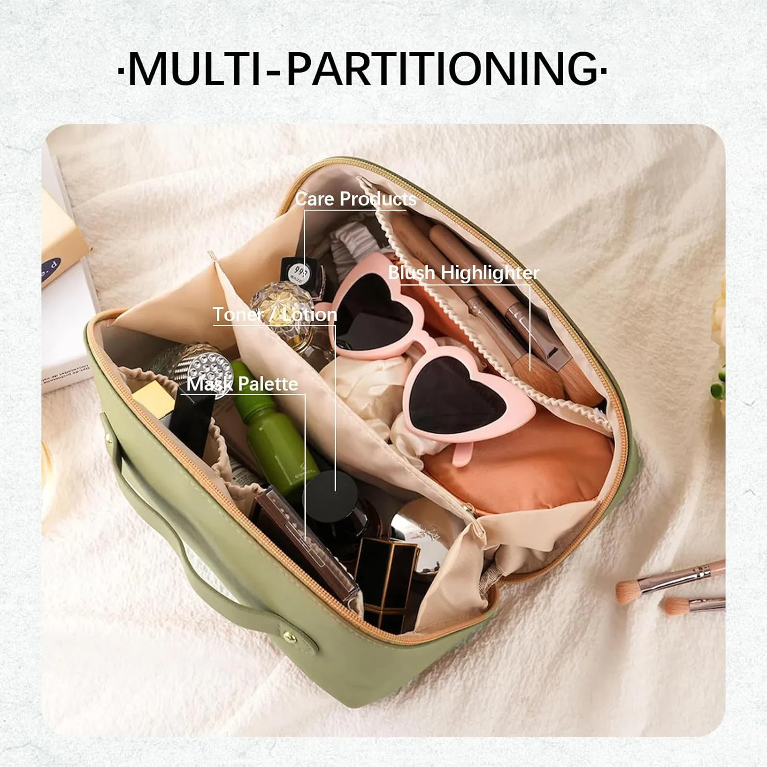 Personalized Makeup Bag with Your Embroidery Text,Large Capacity Waterproof Leather Travel Comestic Toiletry Bag for Bridesmaid Mother’s Day Women Gifts