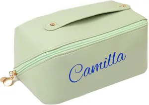 Personalized Makeup Bag with Your Embroidery Text,Large Capacity Waterproof Leather Travel Comestic Toiletry Bag for Bridesmaid Mother’s Day Women Gifts